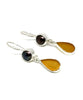 Dark Amber Sea Glass with Brown Pearl Earrings