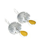 Cast Sterling Sand Dollar with Amber Sea Glass Double Drop Earrings