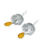 Cast Sterling Sand Dollar with Amber Sea Glass Double Drop Earrings