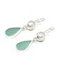 Soft Aqua Sea Glass with Pearl Earrings Double Drop Earrings