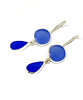 Shades Blue Sea Glass Double Drop Earrings