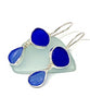 Cobalt and Textured Blue Sea Glass Double Drop Earrings