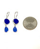 Cobalt and Textured Blue Sea Glass Double Drop Earrings