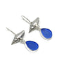 Cast Sterling Shell with Cobalt Sea Glass Double Drop Earrings