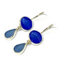 Textured Blue & Light Blue Sea Glass Double Drop Earrings