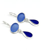 Blue & Cobalt Sea Glass Double Drop Earrings