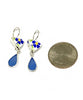 Blue & Yellow Flower Vintage Pottery with Blue Sea Glass Double Drop Earrings