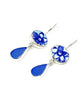 Blue & Aqua Floral Vintage Pottery & Blue Sea Glass Double Drop Earrings