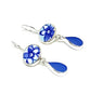 Blue & Aqua Floral Vintage Pottery & Blue Sea Glass Double Drop Earrings