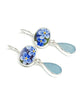 Blue Floral Vintage Pottery & Aqua Sea Glass Double Drop Earrings