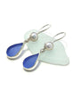 Blue Sea Glass with Pearl Earrings Double Drop Earrings
