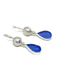 Blue Textured Sea Glass with Pearl Earrings