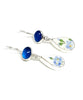 Blue Flower Vintage Pottery & Blue Agate Double Drop Earrings