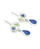 Blue Floral Vintage Pottery & Blue Sea Glass Double Drop Earrings