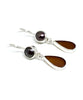 Brown Sea Glass with Black Pearl Earrings Double Drop Earrings