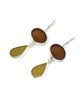 Brown and Amber Sea Glass Double Drop Earrings