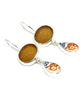 Dark Amber Sea Glass & Orange Flower Vintage Pottery Double Drop Earrings