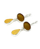 Light Brown and Amber Sea Glass Double Drop Earrings