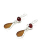 Dark Amber Sea Glass with Carnelian Earrings Double Drop Earrings