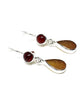 Dark Amber Sea Glass with Carnelian Earrings Double Drop Earrings