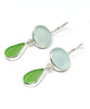 Light Aqua & Green Sea Glass Double Drop Earrings