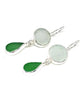 Round Clear & Green Sea Glass Double Drop Earrings