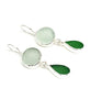 Round Clear & Green Sea Glass Double Drop Earrings
