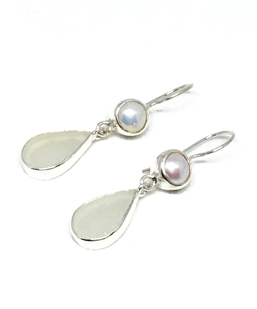 Clear Sea Glass with Pearl Earrings