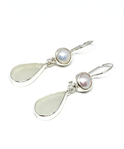 Clear Sea Glass with Pearl Earrings