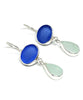 Blue & Palest Blue Sea Glass Double Drop Earrings