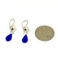 Cobalt Blue Sea Glass with Pearl Earrings Double Drop Earrings