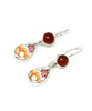 Orange Flower Vintage Pottery & Carnelian Double Drop Earrings