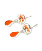 Orange Floral Vintage Pottery & Orange Faux Sea Glass Double Drop Earrings