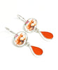 Orange Floral Vintage Pottery & Orange Faux Sea Glass Double Drop Earrings