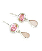 Pink Floral Vintage Pottery & Pink Sea Glass Double Drop Earrings
