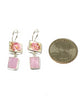 Pink Flower Vintage Pottery with Pink Stained Glass Double Drop Earrings