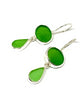Shades of Green Sea Glass Double Drop Earrings