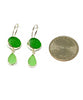 Green and Light Green Sea Glass Double Drop Earrings