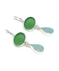 Green & Aqua Sea Glass Double Drop Earrings