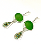 Green Sea Glass & Bold Vintage Pottery Double Earrings