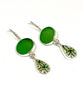 Green Sea Glass & Bold Vintage Pottery Double Earrings
