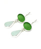 Green & Palest Blue Sea Glass Double Drop Earrings