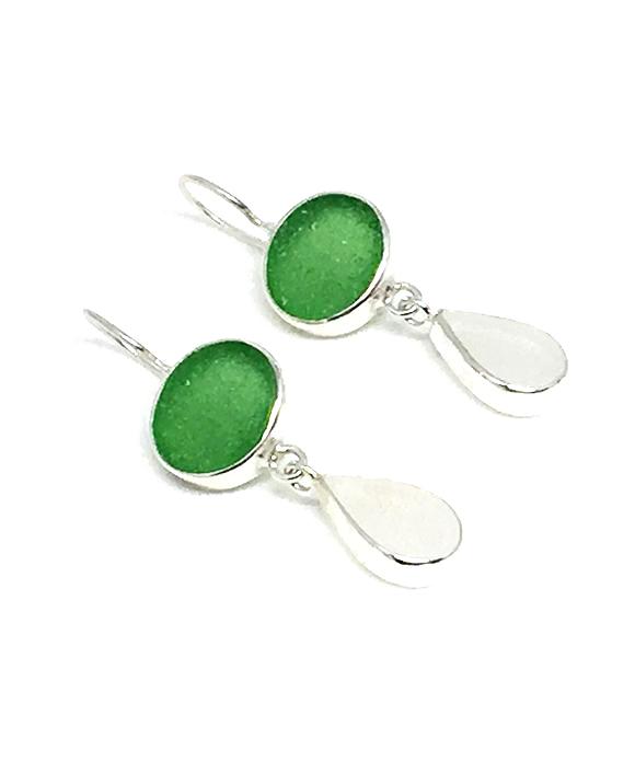 Green & Clear Sea Glass Double Drop Earrings