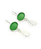 Green & Clear Sea Glass Double Drop Earrings