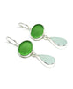 Green & Palest Blue Sea Glass Double Drop Earrings