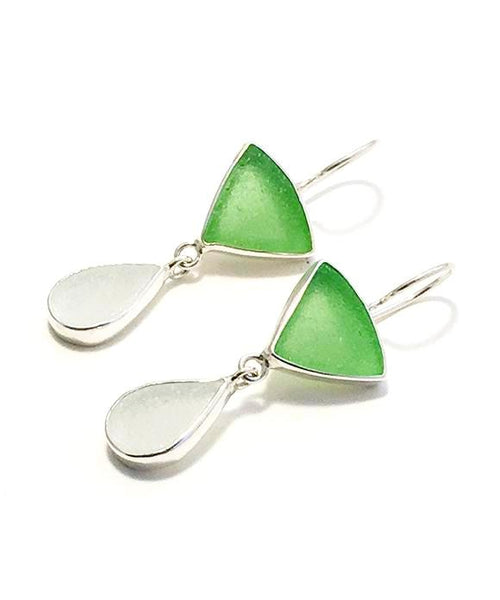 Green and Clear Sea Glass Double Drop Earrings