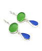 Green & Blue Sea Glass Double Drop Earrings