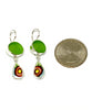 Green Sea Glass & Pink Flower Vintage Pottery Double Drop Earrings