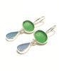 Green & Light Blue Sea Glass Double Drop Earrings