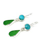 Green Sea Glass with Turquoise Earrings Double Drop Earrings